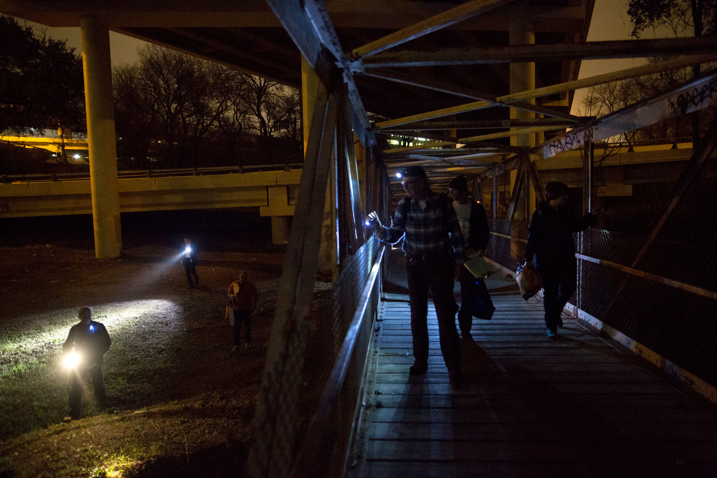  Volunteer Patrick Crowley and fellow volunteers search for homeless individuals on Jan. 27, 2018, during the annual "Point in Time Count of the Homeless" mandated by the U.S. Department of Housing and Urban Development. 