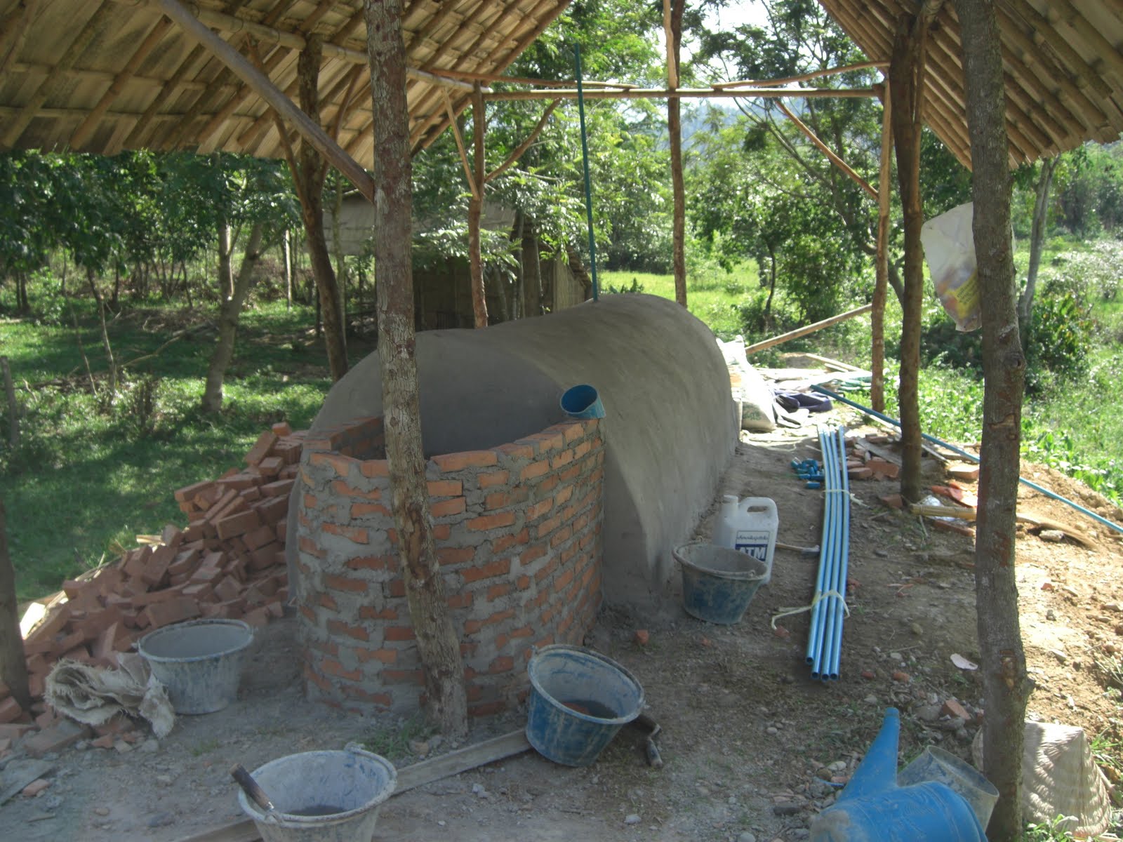 Clay and brick biogas fermentor built at SAELAO sustainable community near Vang Vieng, Laos