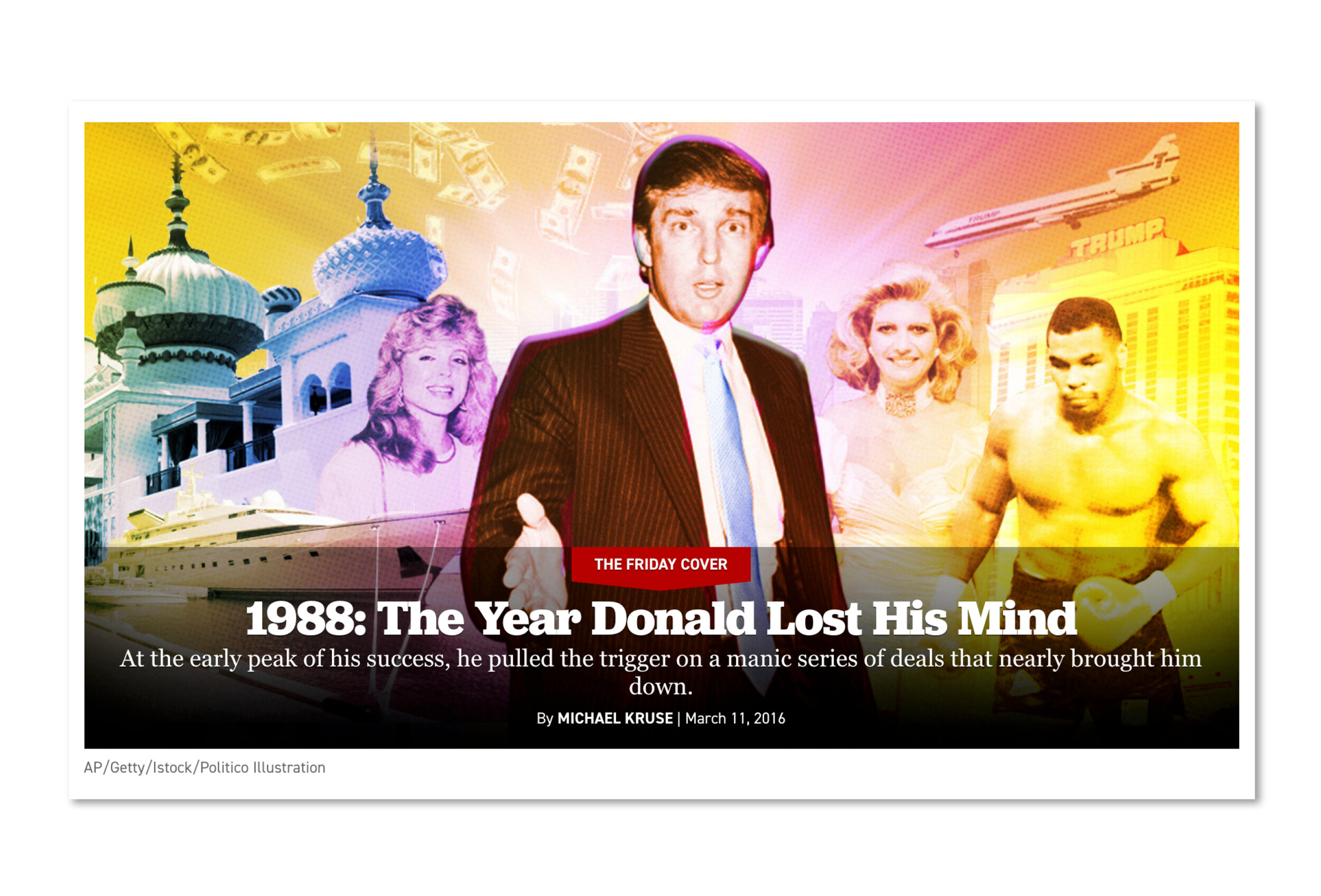 Photo illustration for a Politico magazine online story about Trump in 1988.