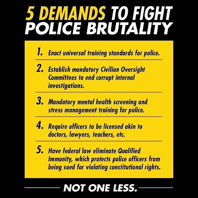 Repost from @penclique
&bull;
5 demands to fight police brutality.
#blacklivesmatter #prosecutekillercops #nojusticenopeace #enoughisenough