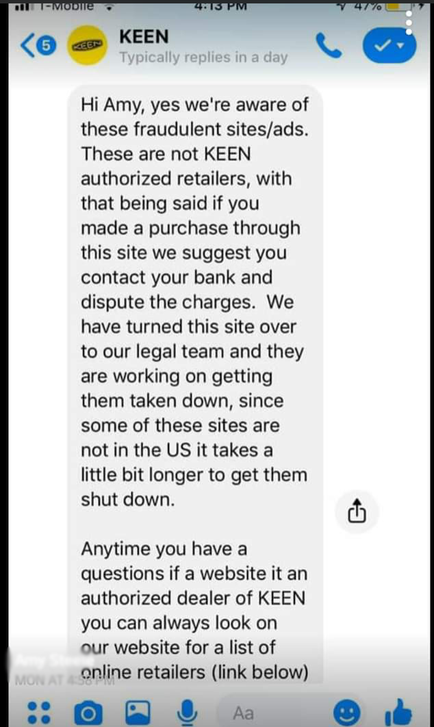 This DM from KEEN to a concerned consumer was more than a week old by the time this story was published.