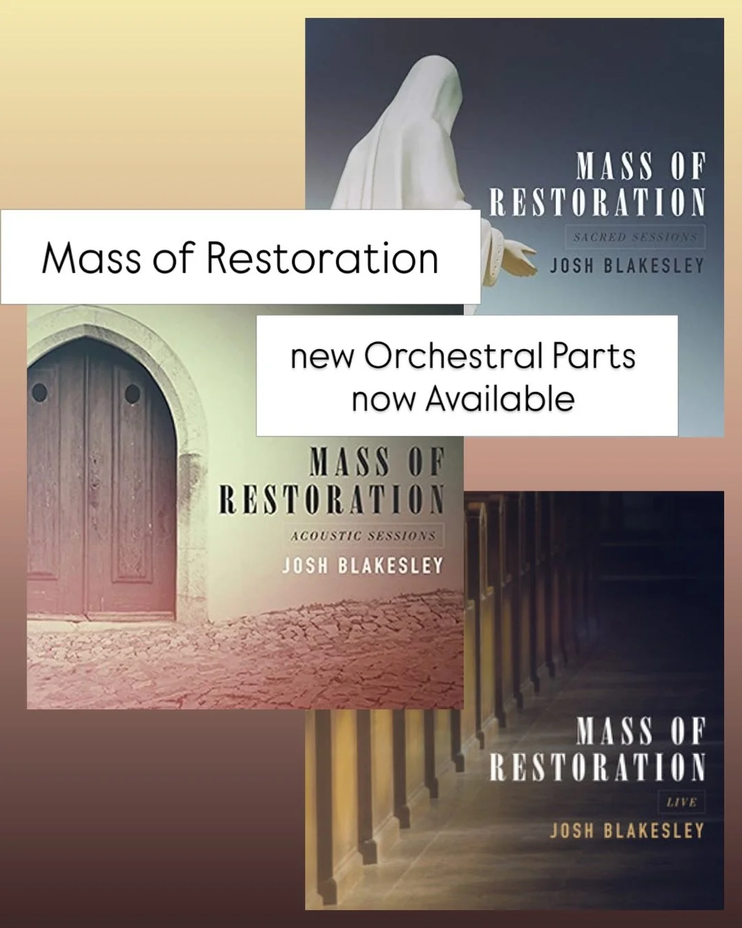 The Mass of Restoration has new orchestral parts available. String parts for the full Mass are available now on the website. The link is below and in the bio.

http://joshblakesleymusic.com/purchase/mass-of-restoration