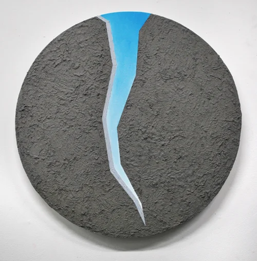 Fissure / 22" diameter / Oil and concrete on canvas / 2011