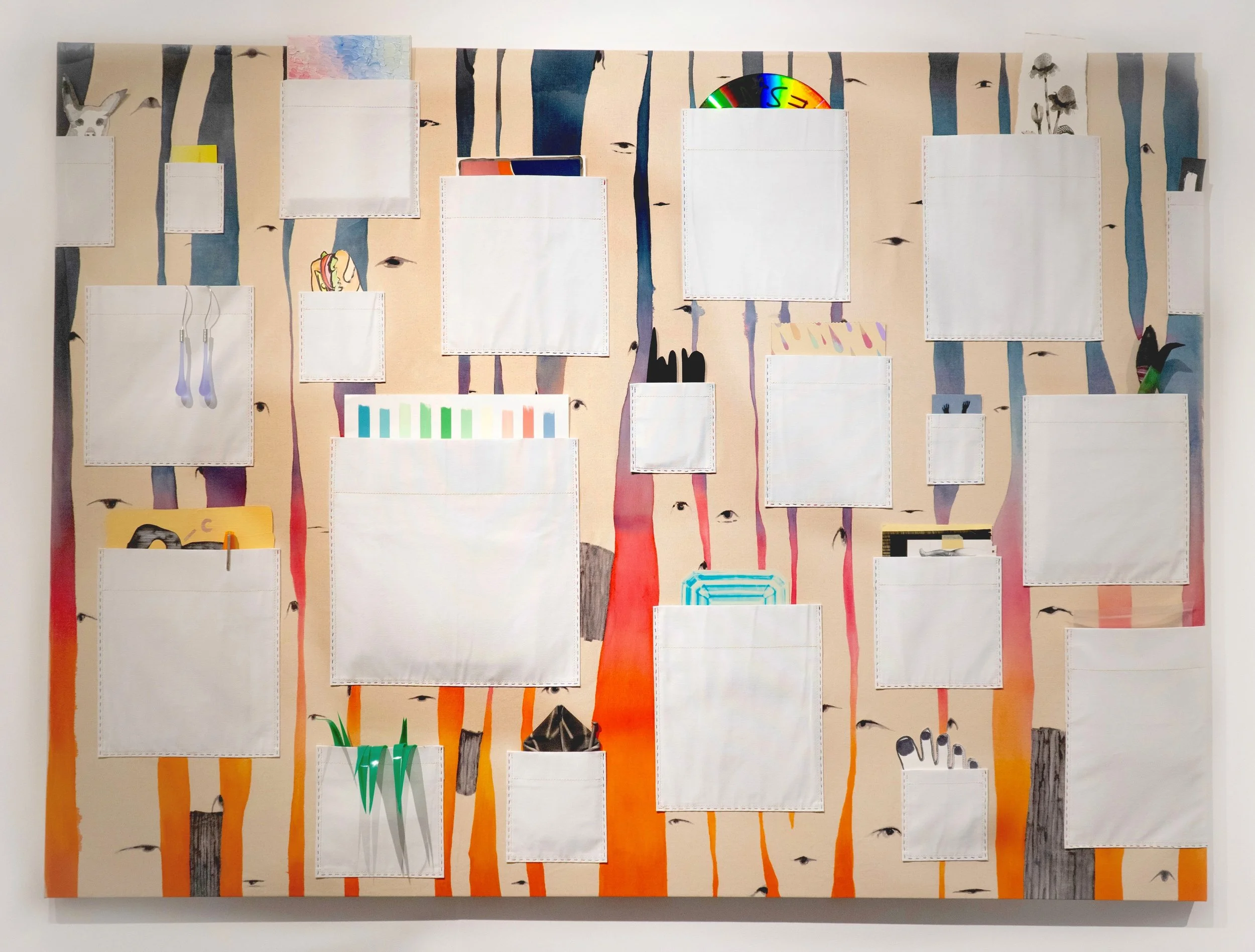   Pockets Regina  | 62 × 84 in | Ink on canvas with unique paintings, drawings and objects | 2025 
