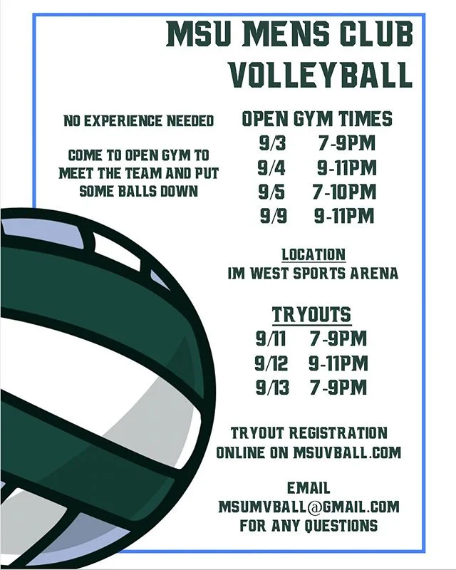 From the entire mens team, we invite everyone to come out to our open gyms and tryouts for the 2019-20 season. Come check out our table today at Sparticipation if you want to sign up! #gogreen