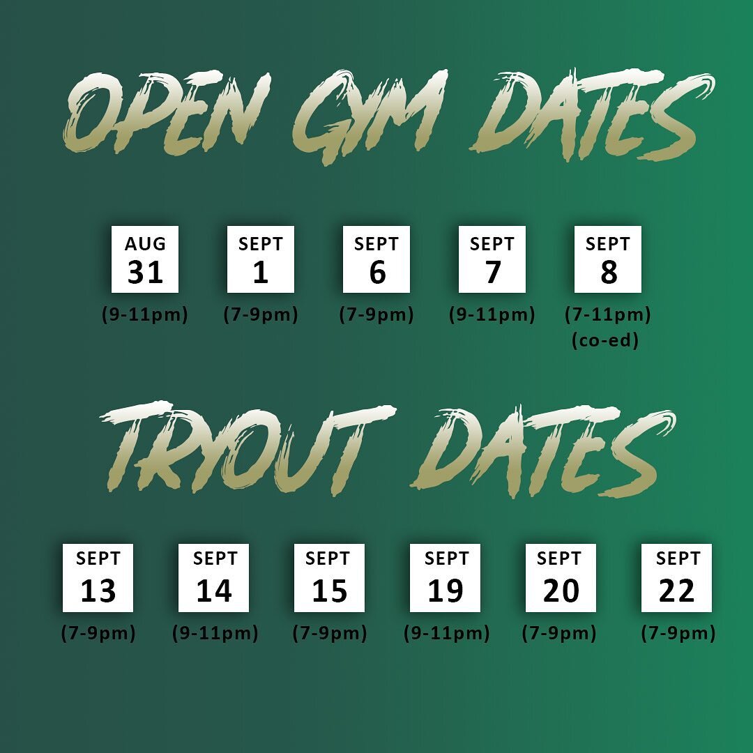 Open gyms and tryouts are just around the corner - we hope to see you all at IM Sports West❗️

(Open gyms are free and tryouts will be $30/person)
