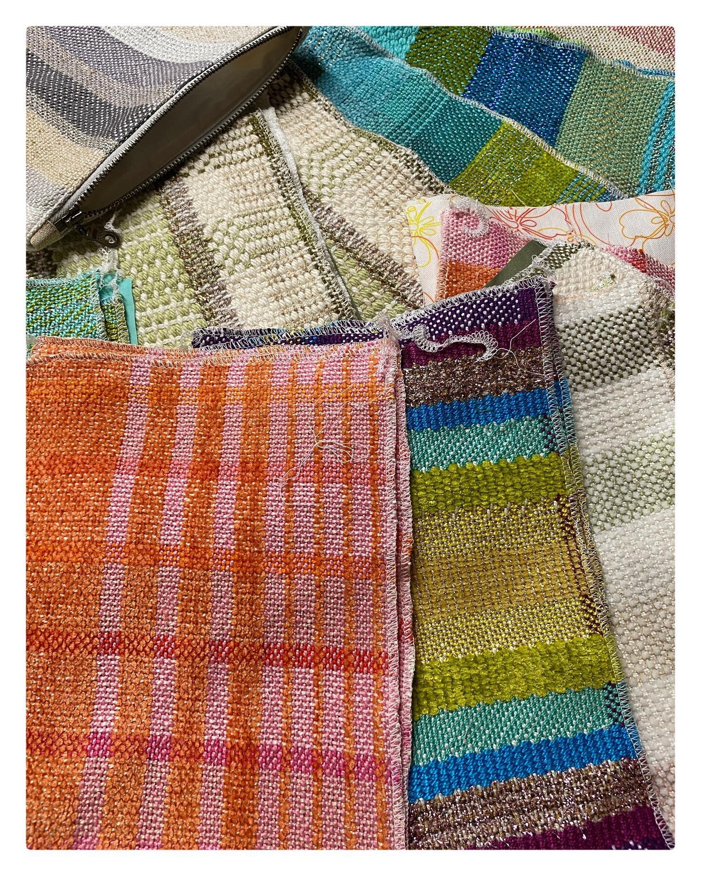 New batch of handwoven zipper pouches in the works. 
#comingsoon 

These are woven from the last 10&rdquo;-12&rdquo; of a warp and it&rsquo;s a chance to play with novelty yarns and play with different weave structures here. 

#handwoven #handwovente