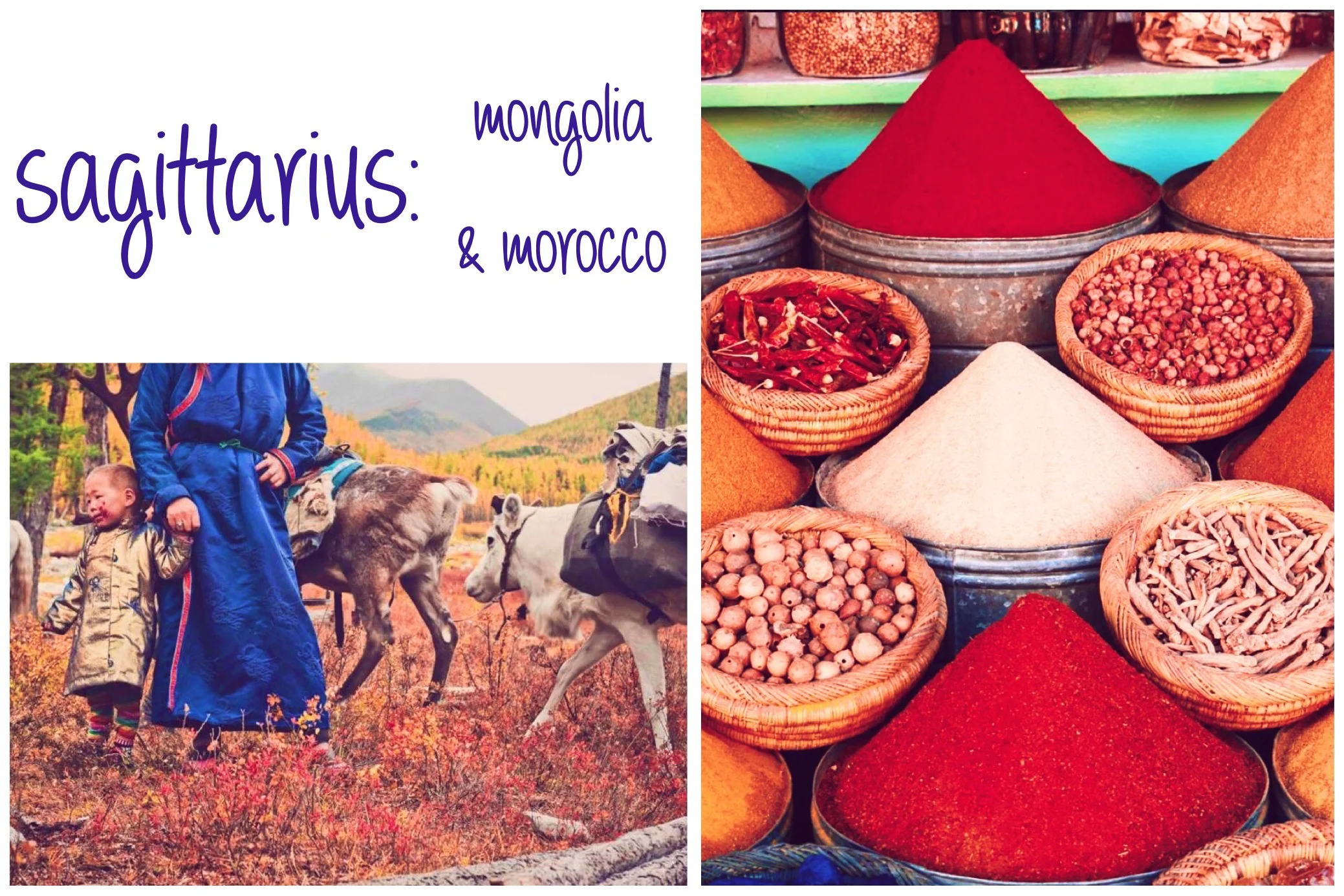 photo credit, mongolia: Danni Moody at Junkateer // photo credit, morocco: a capriciouscompass.com