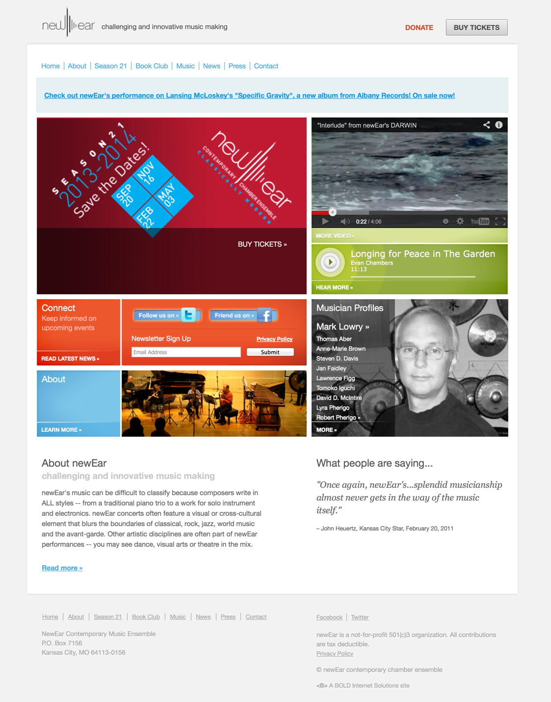NewEar February 2010 website redesign in collaboration with BOLD Internet Solutions