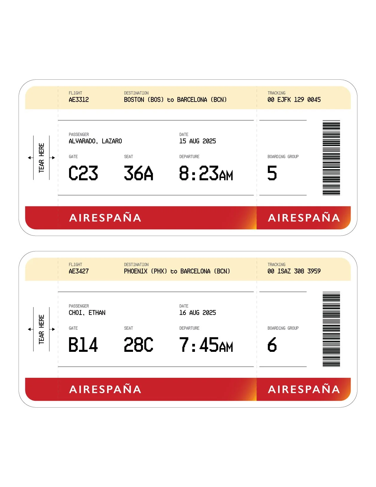  “The Upper Room” Mocked up plane tickets for a fictional Spanish airline. 