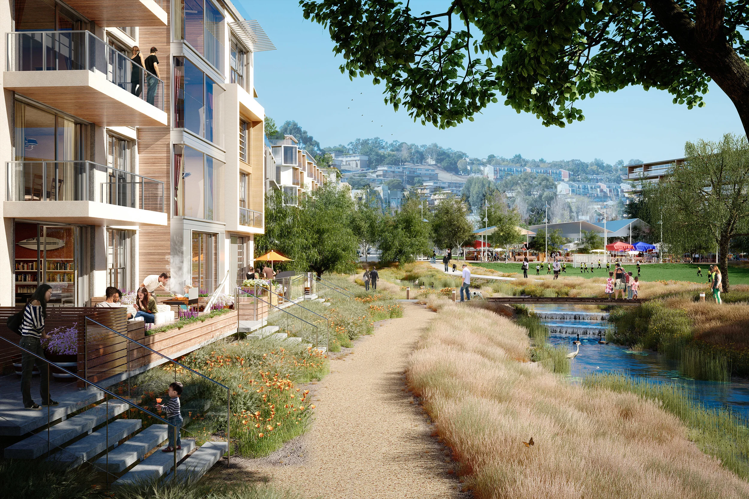 View from residences to Big Green, rendering by Steel Blue