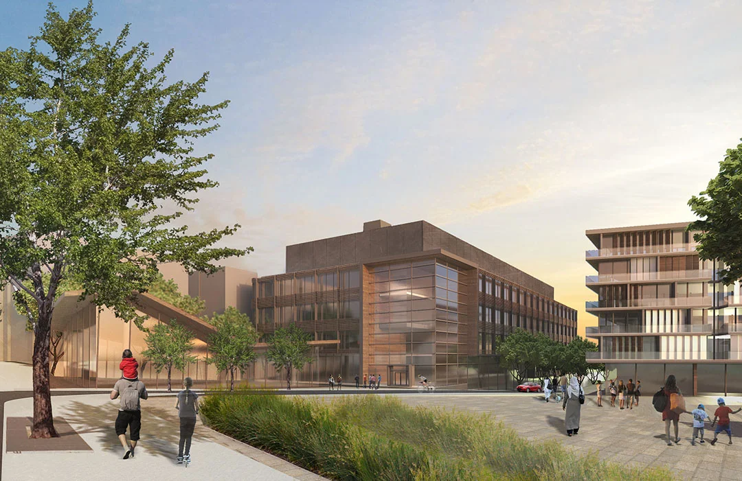 View towards commercial headquarters, rendering by Adrianne Ngam