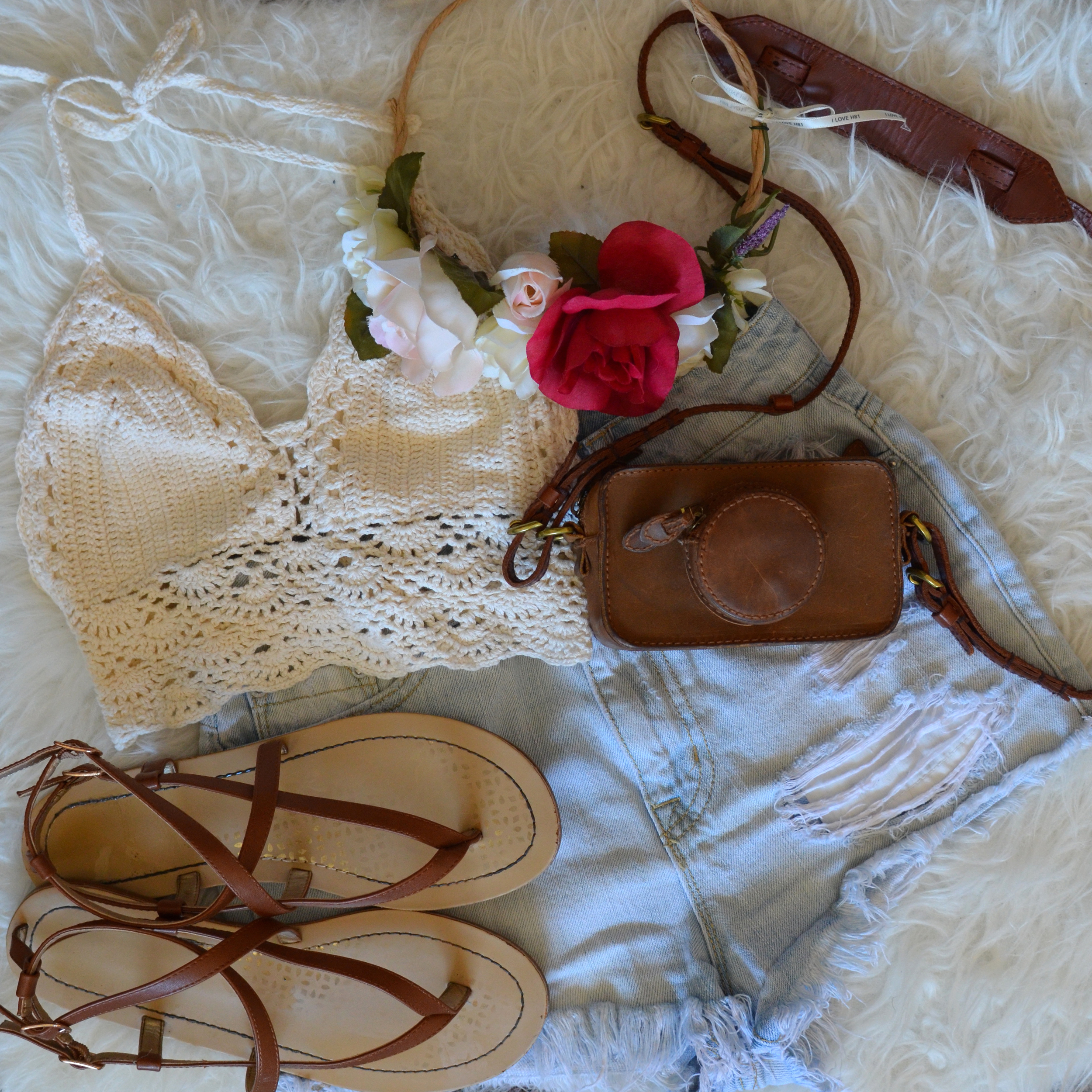 Top/Ebay, Bottoms/ Urban outfiters, Bag/Madewell, Flowercrown/DIY, Shoes/Target