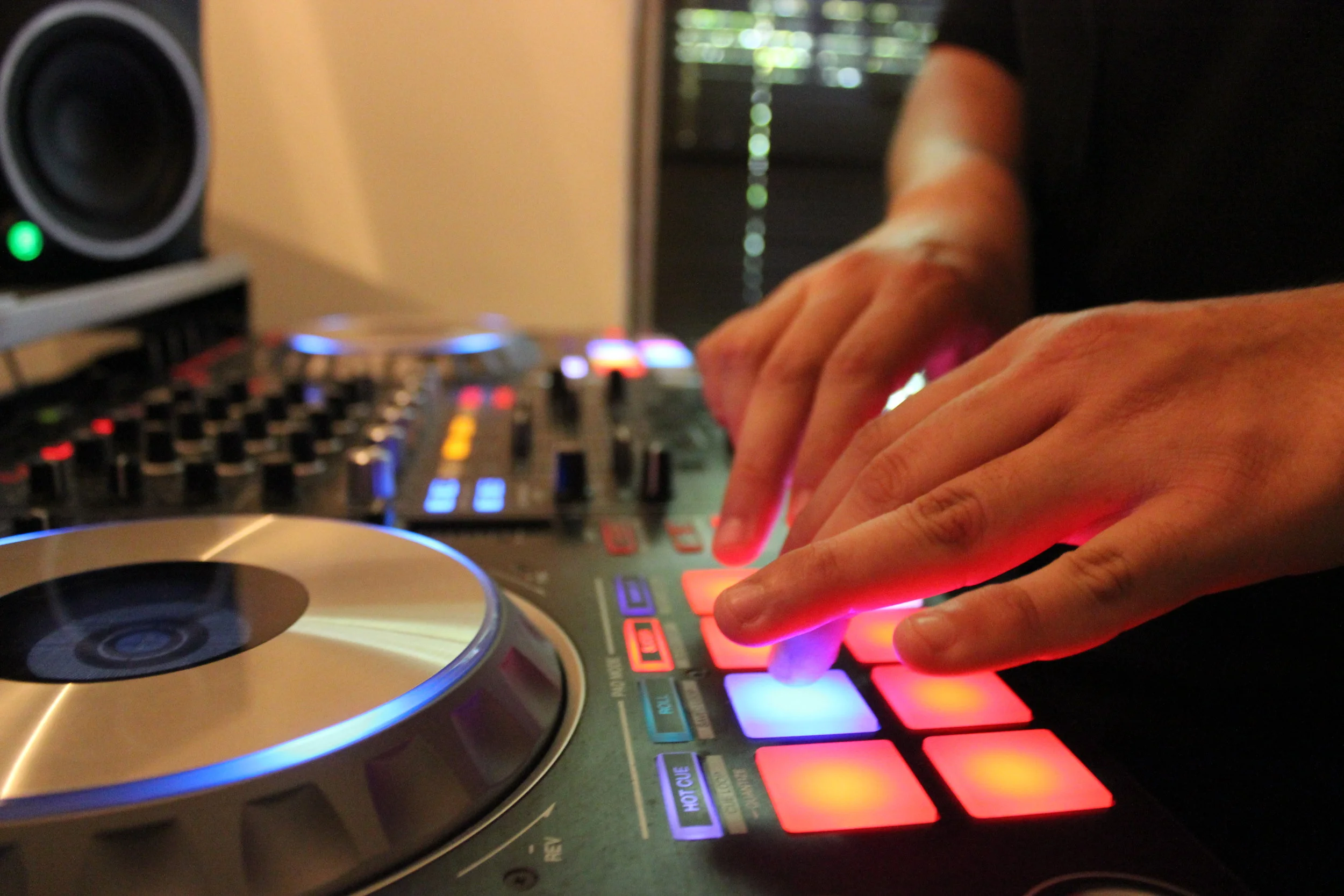 Miguel Orduño works news sounds on his mixing board.