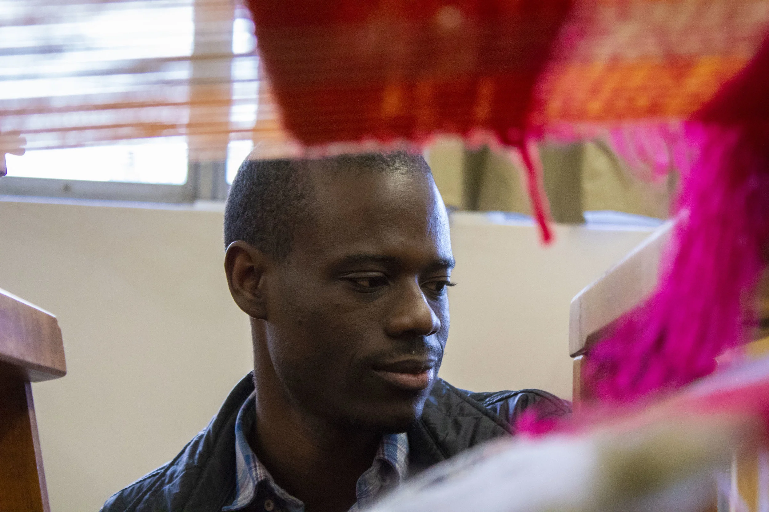 Diedrick Brackens teaches courses on fiber weaving at Cal State Long Beach and heads the CSULB Fiber program, which has been at the university for over 40 years.