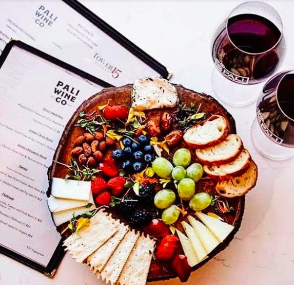 Credit @paliwineco. Add a delicious charcuterie tray to your tasting at Pali Wine Co. to complete your tasting.