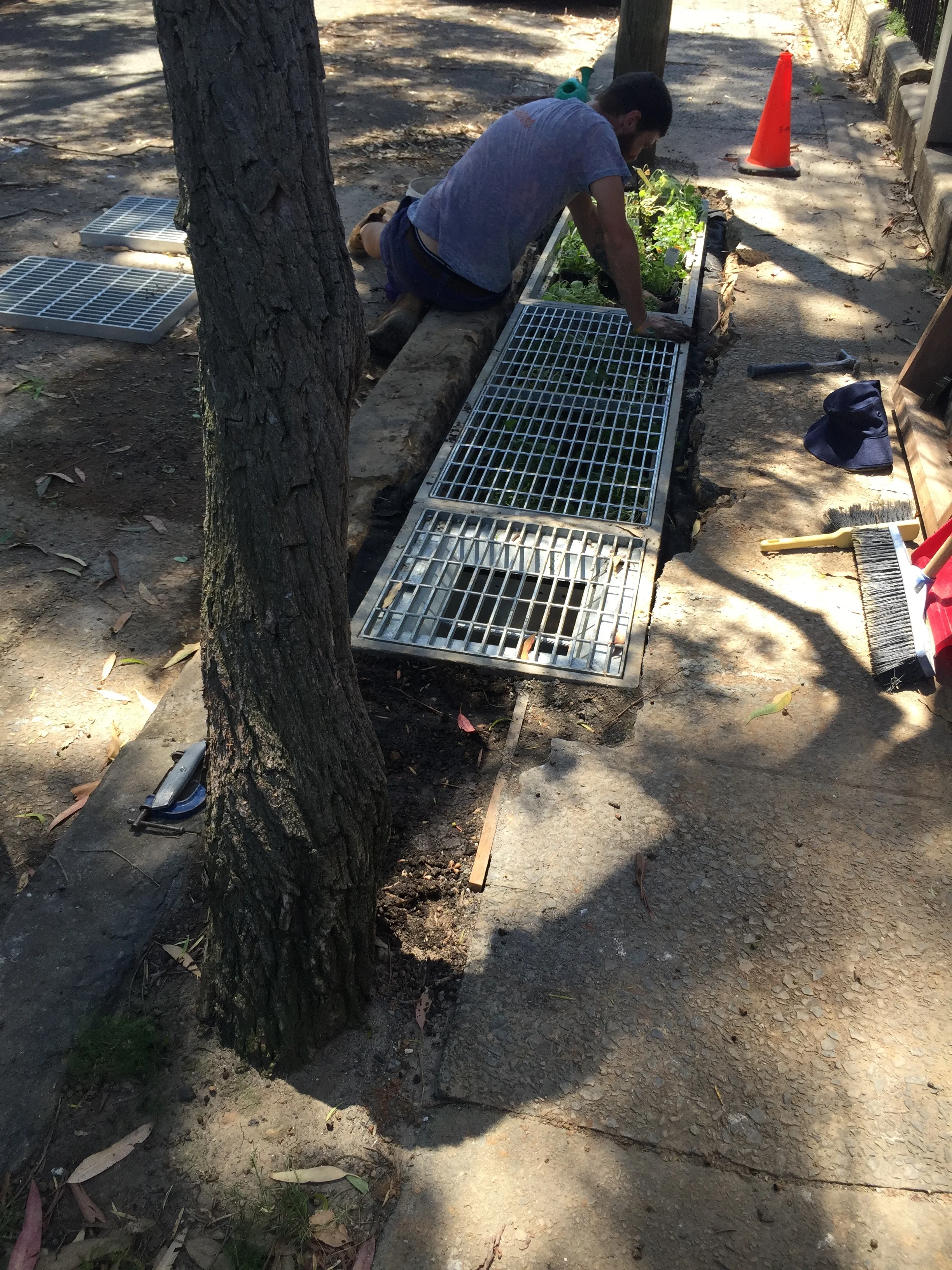 Drain garden being installed