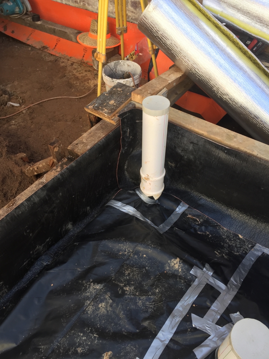 The bottom plastic layer before the insulation, corduke are placed on top.