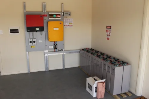 Inverter on walls, lead acid batteries on floor