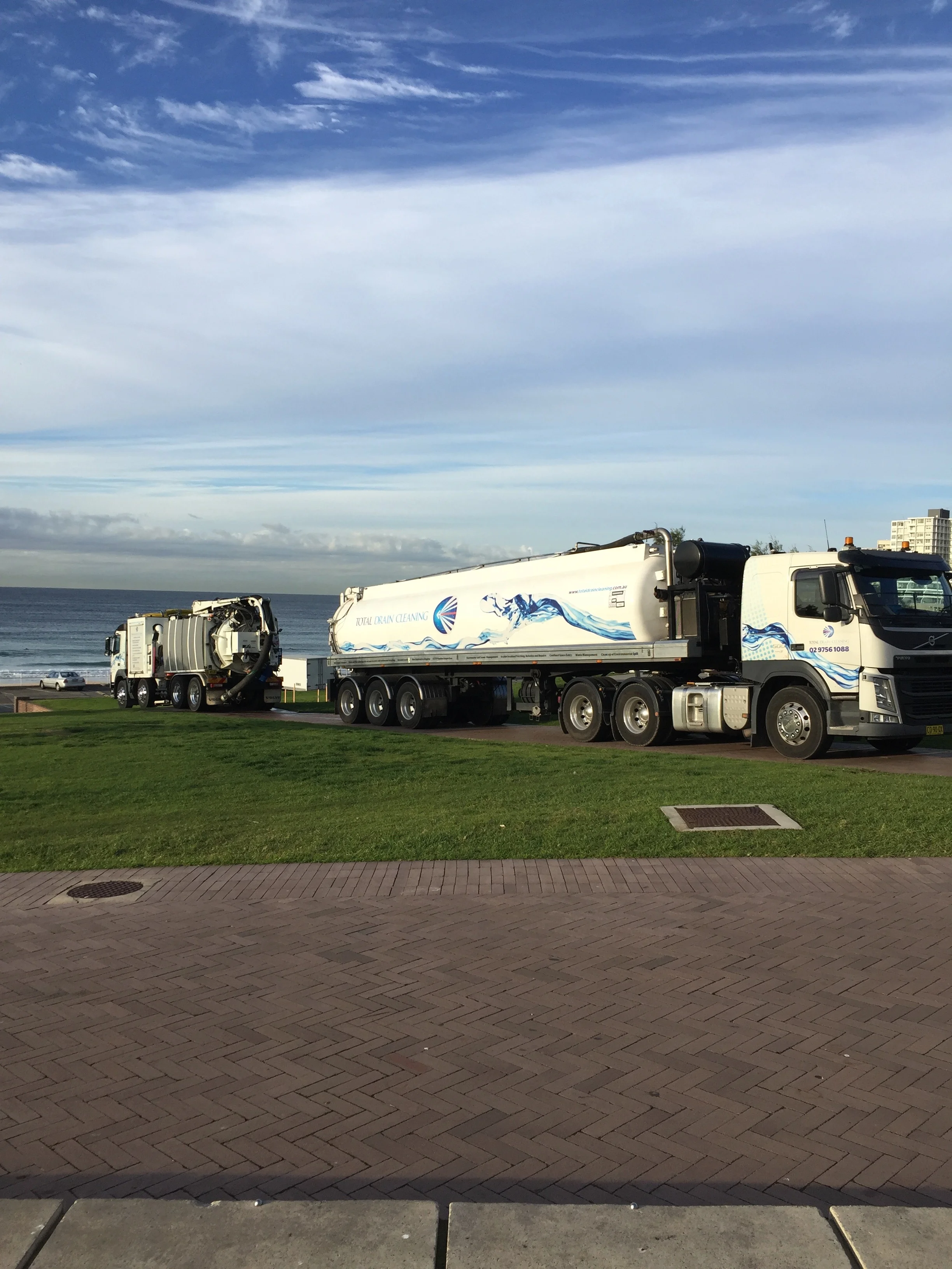 • Sydney Water sucker trucks sucking up plastic and other road pollution beside Bondi Beach, Australia. Regular removal of the pollution from the huge underground sump is an avoidable cost to ratepayers and Sydney Water customers - and, of course, our lovely beach and ocean