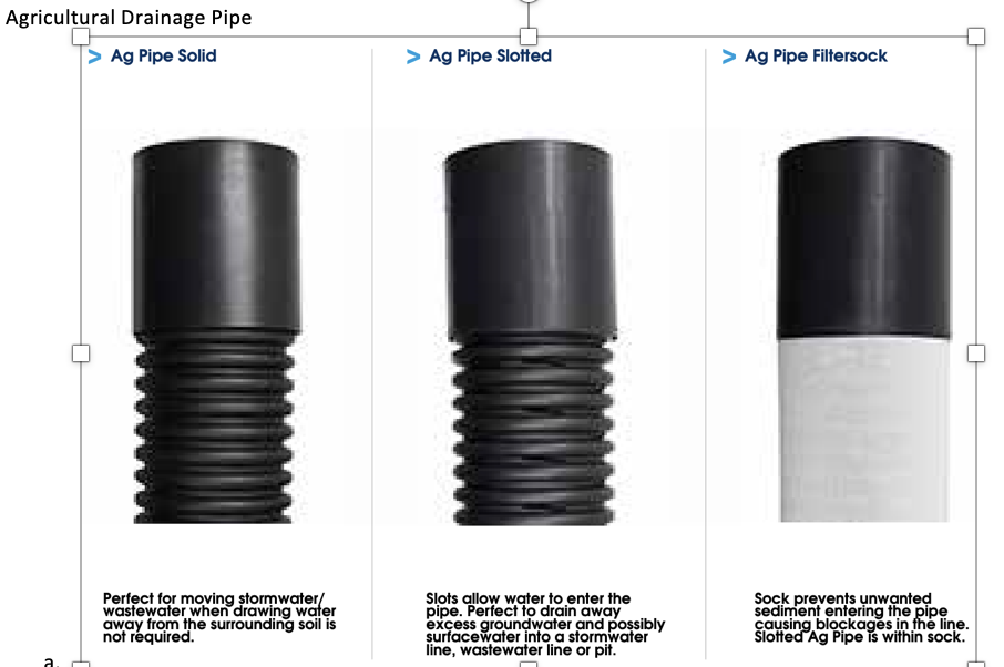 • Ag pipe for holding and dispersing water below ground