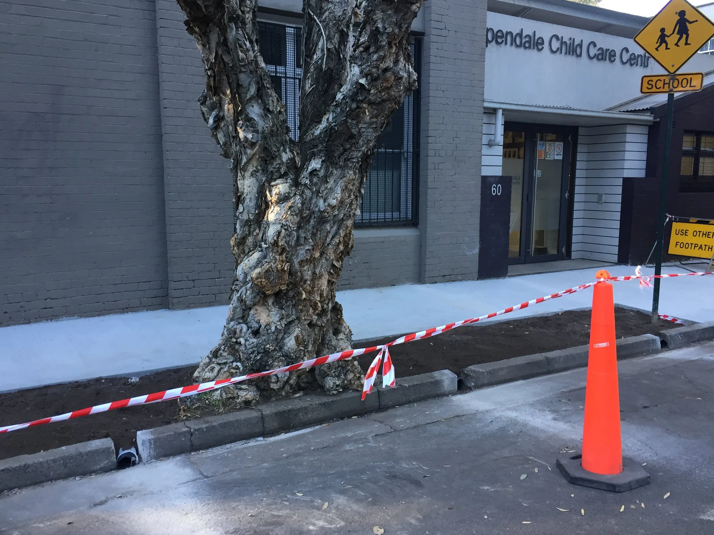 •   In this part of Sydney we get about 1200 litres of rain water each square metre of roof, path, road . . . these buildings in the photo have over 200 square metres of roof and catch about 240,000 litres of rain a year. Now, with these leaky drains perhaps 100,000 litres of rain will stay to feed the trees and plants. Roughly half to two thirds of rain in Sydney falls gently and its this soft and slow-flowing rain which leaky drains absorb to the soil.