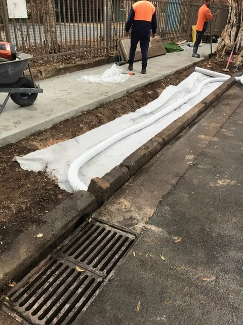 • In Chippendale we love and respect and harvest and keep our rainwater; once built the pipes continue underground watering when it rains for the next 30 or more years.