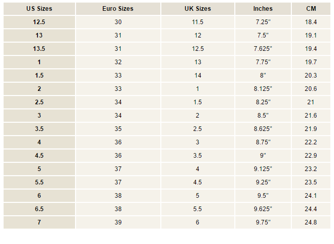 youth to women's size chart shoes