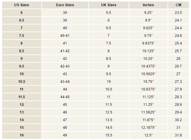 mens boot size conversion chart