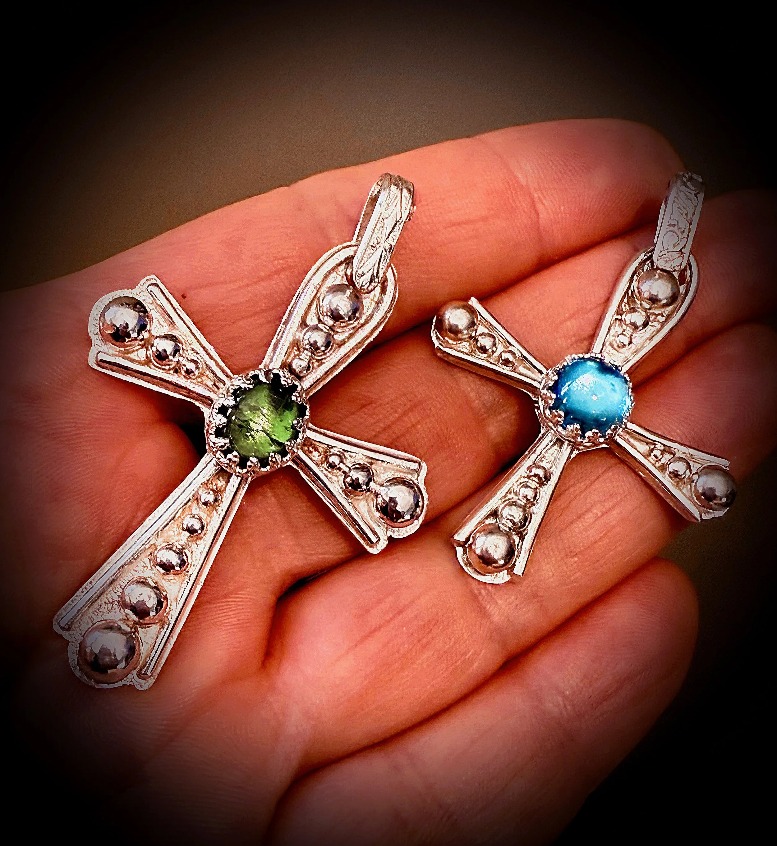 BLUE & GREEN GRANULATED CROSSES.JPG
