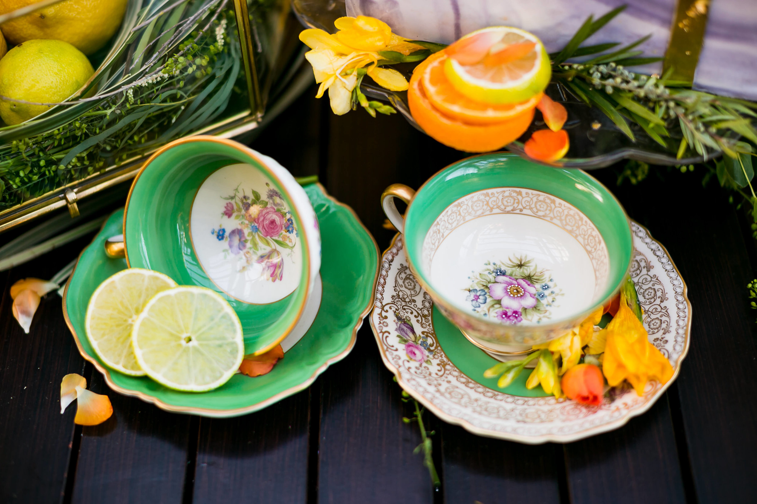 Ann Mismatched Tea Cups and Saucers