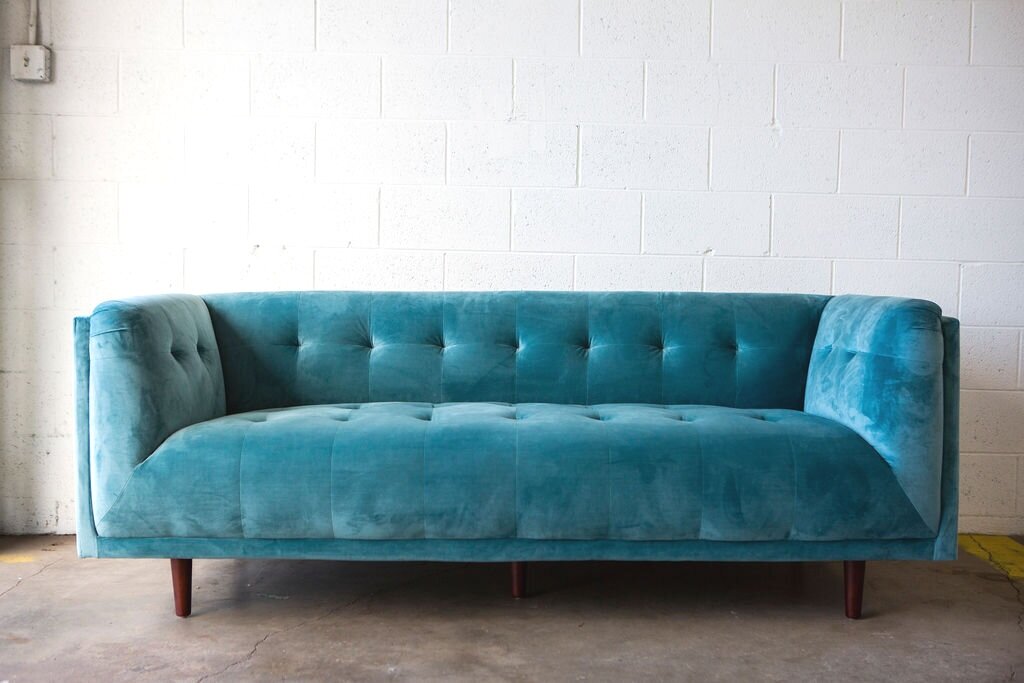 Oceane Blue Velvet Tufted Sofa