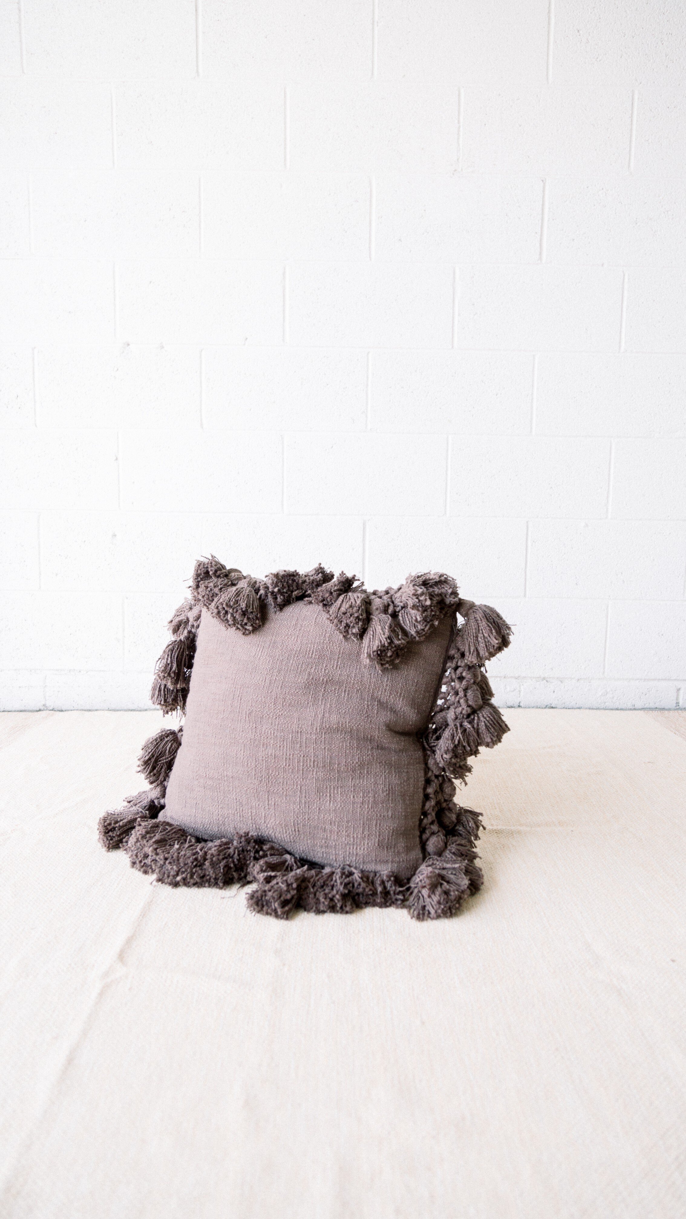 Tawny Brown Slub Pillow with Tassels