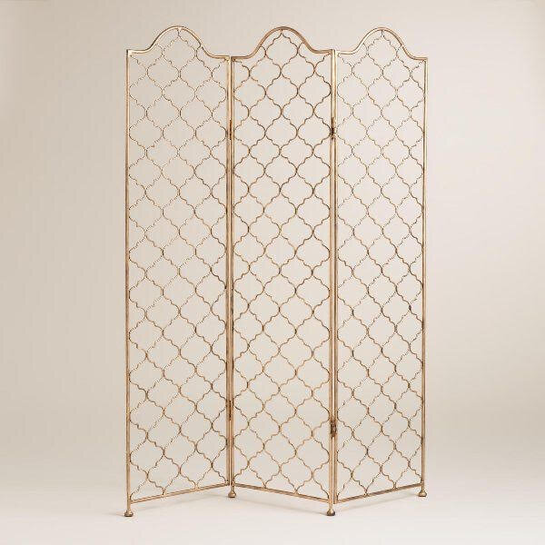 Christine Gold Quatrefoil Three Panel Screen