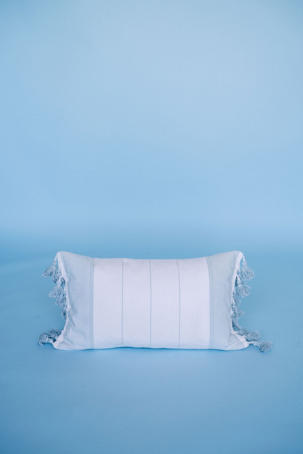 Cardiff Blue and White Lumbar Pillow with Tassels