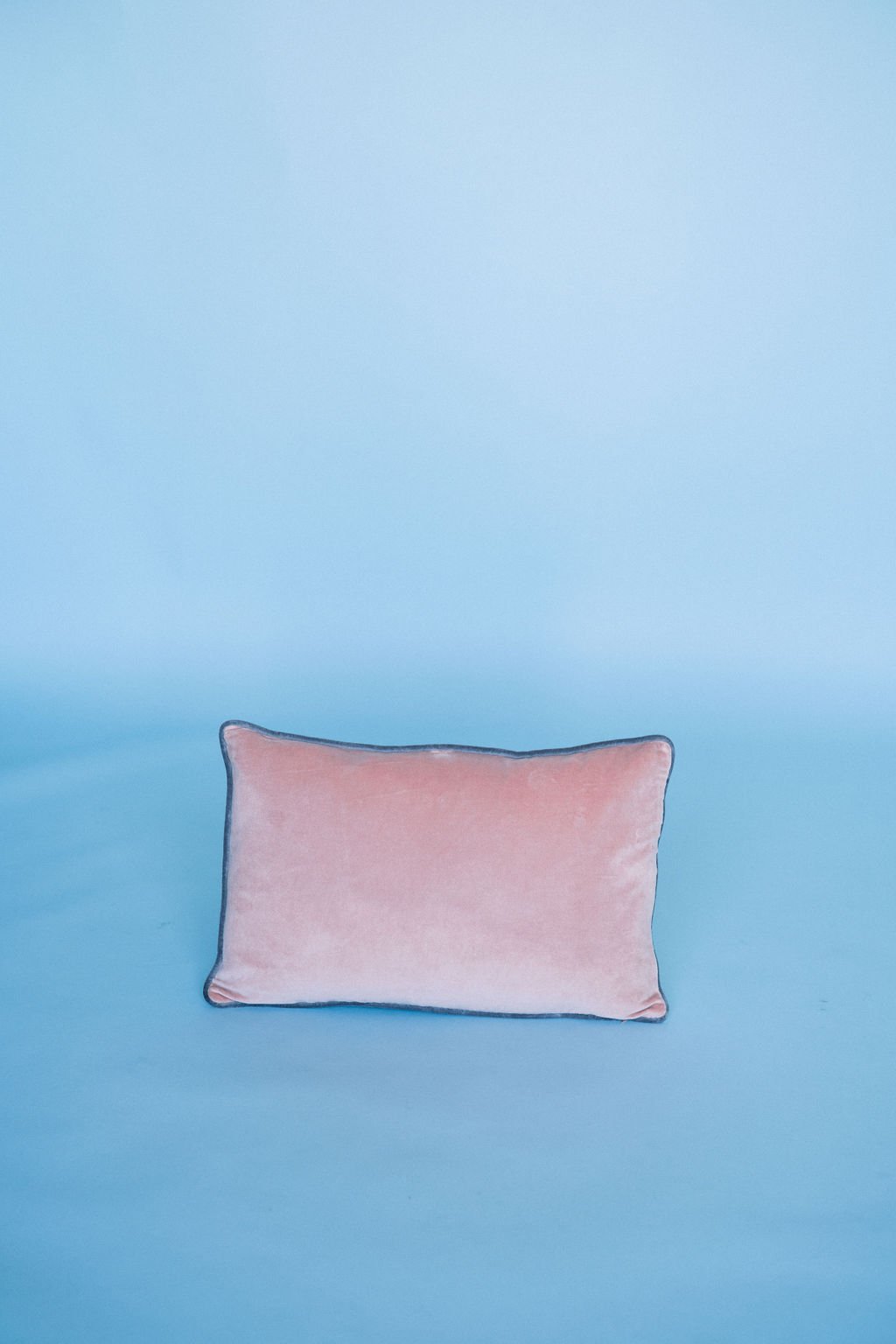Pink Lemonade Velvet Pillow with Grey Piping
