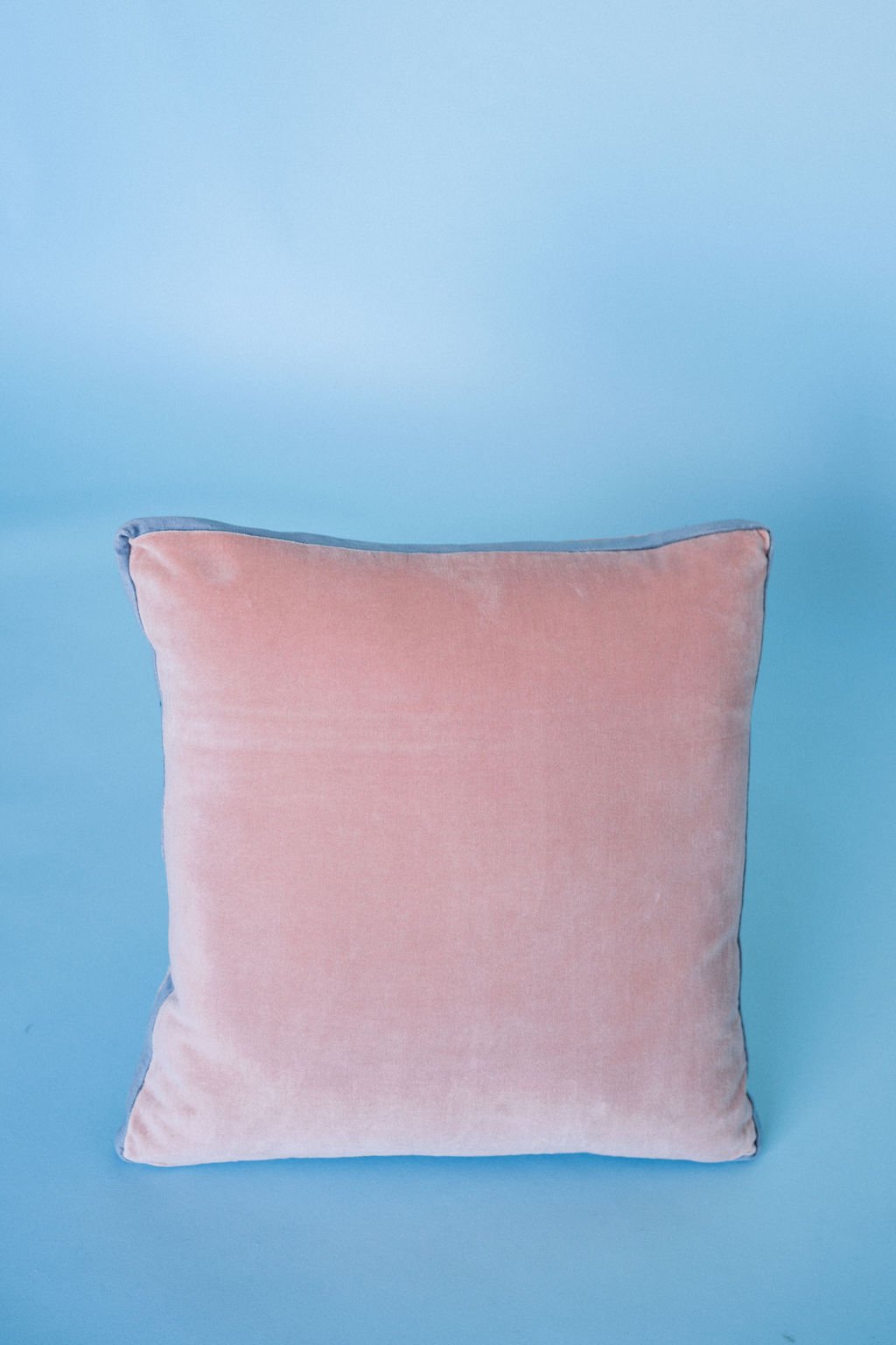 Pink Meringue Velvet Pillow with Grey Border
