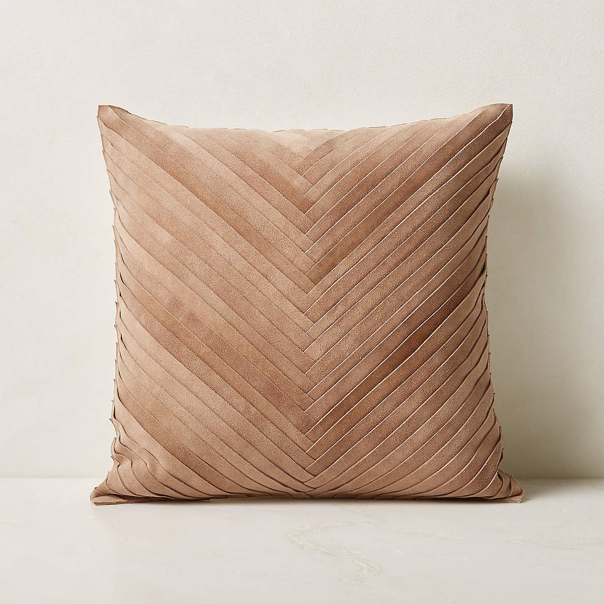 Hari Neutral Woven Suede Pillow with Pleats