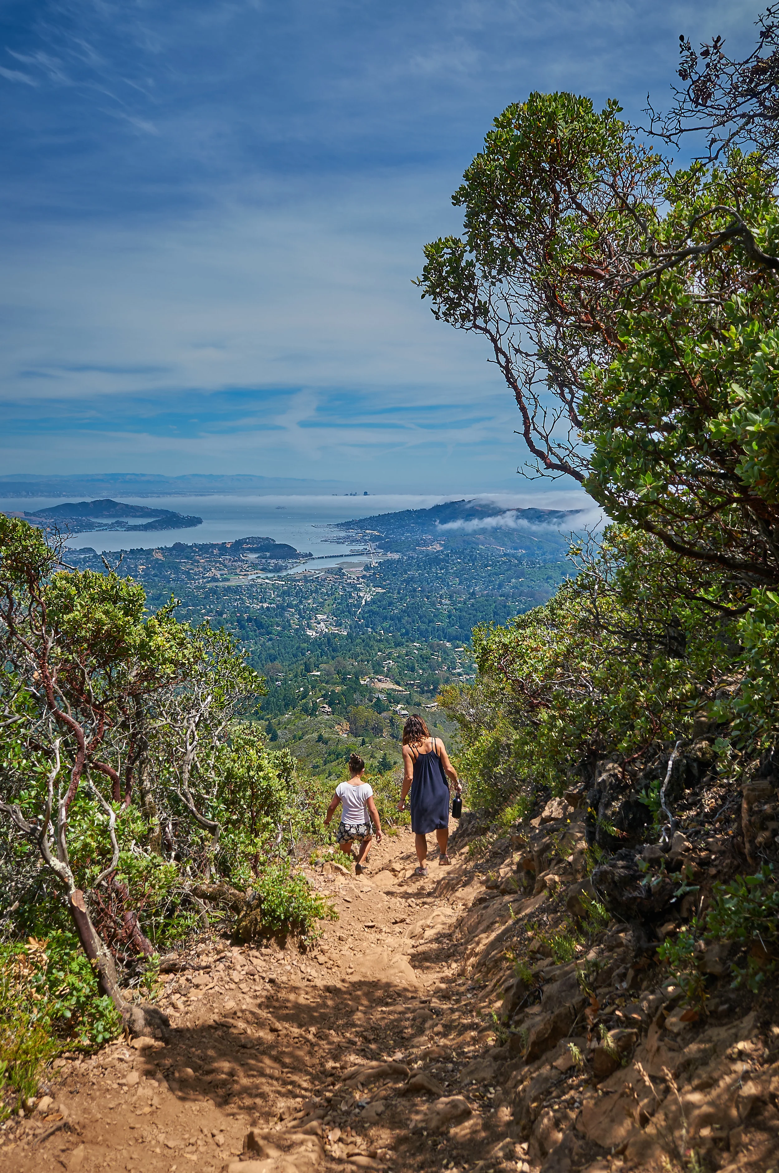 Hiking down the Temelpa trail from the East Peak of Mt. Tamalpais, overlooking San Francisco in the far distance.
