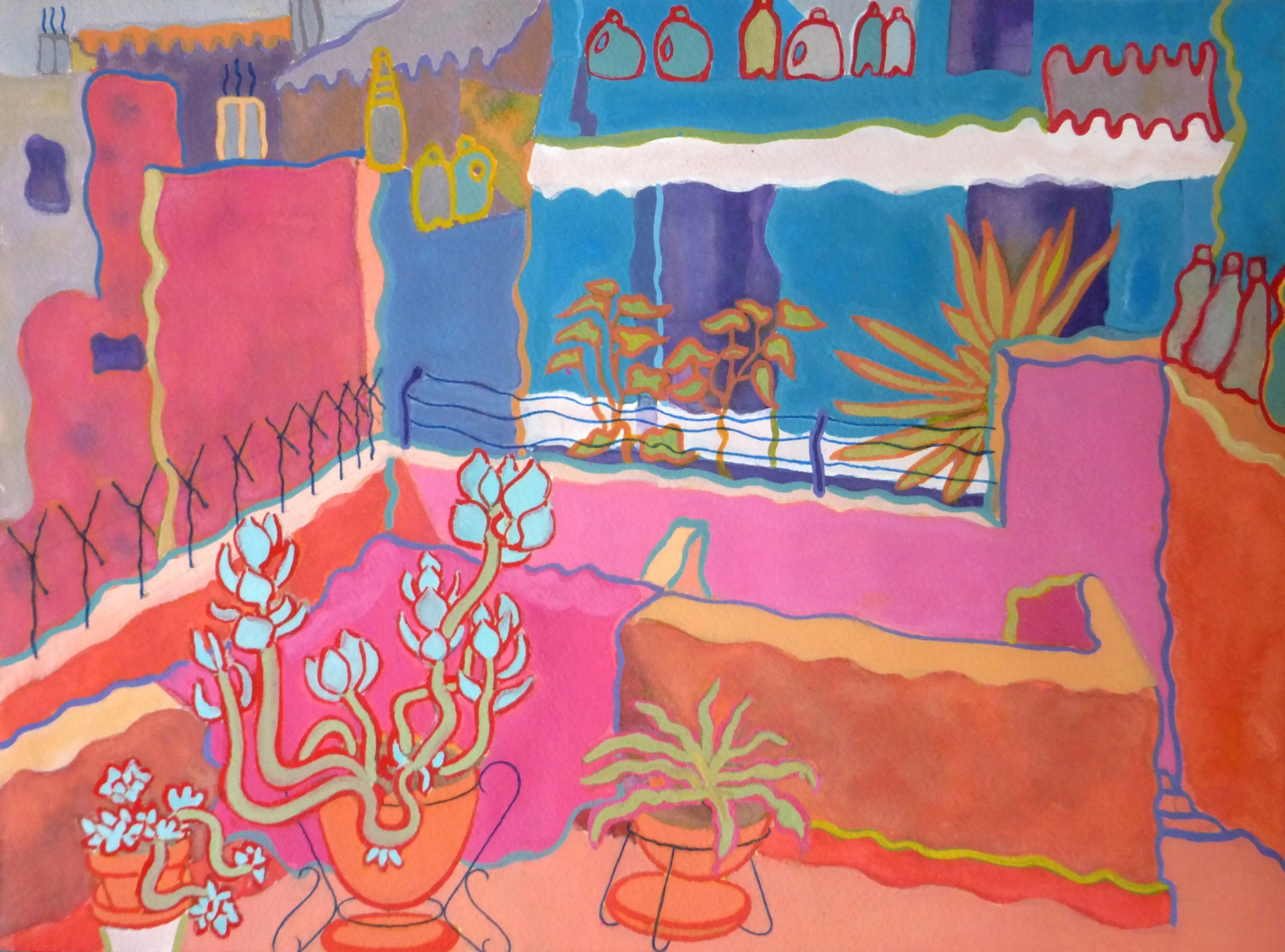 Parent's Patio - 14"x10" Watercolor over Paper