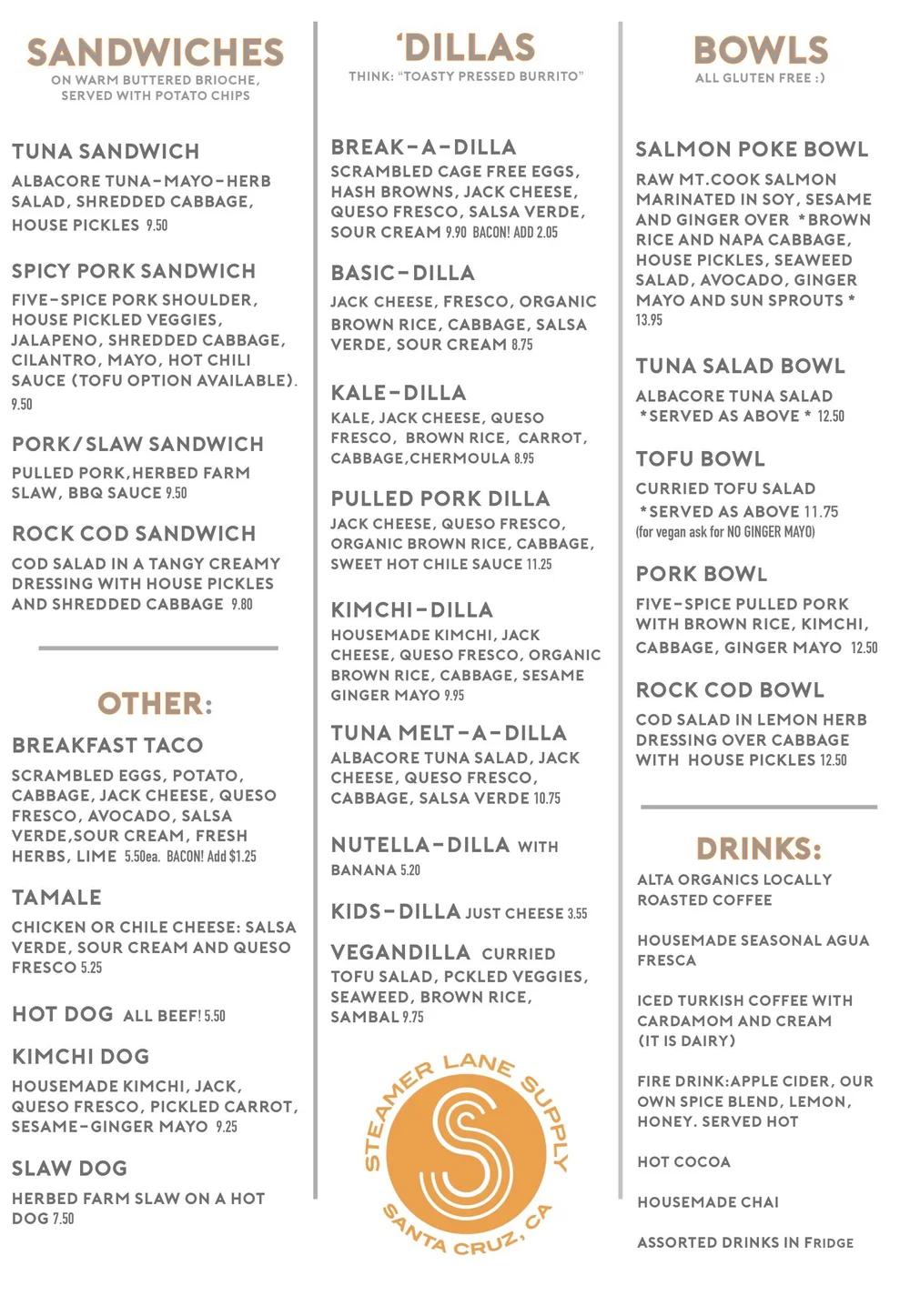 Menu — Steamer Lane Supply