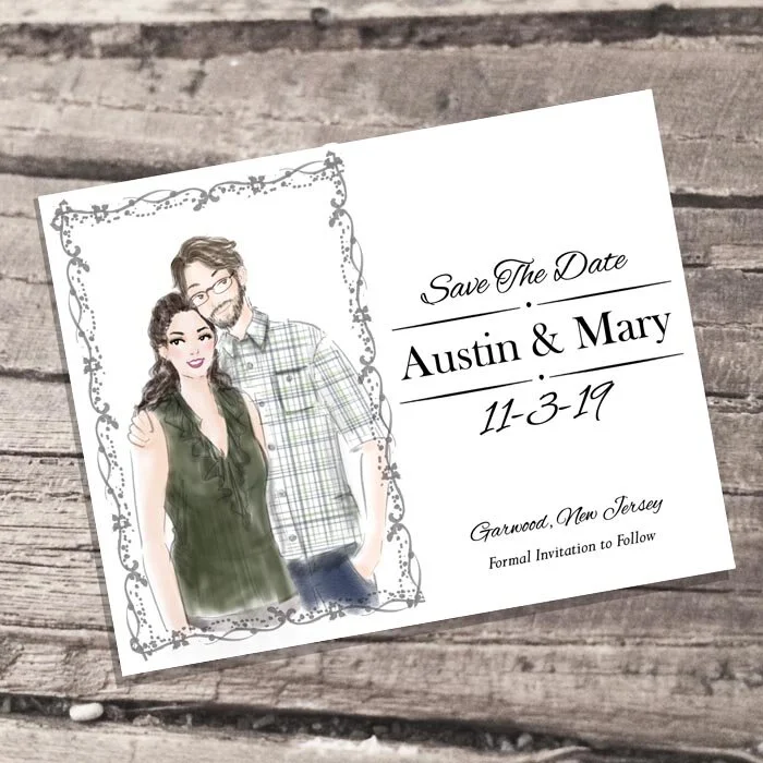 Custom Save the Date invitation and illustration by Deanna Kei