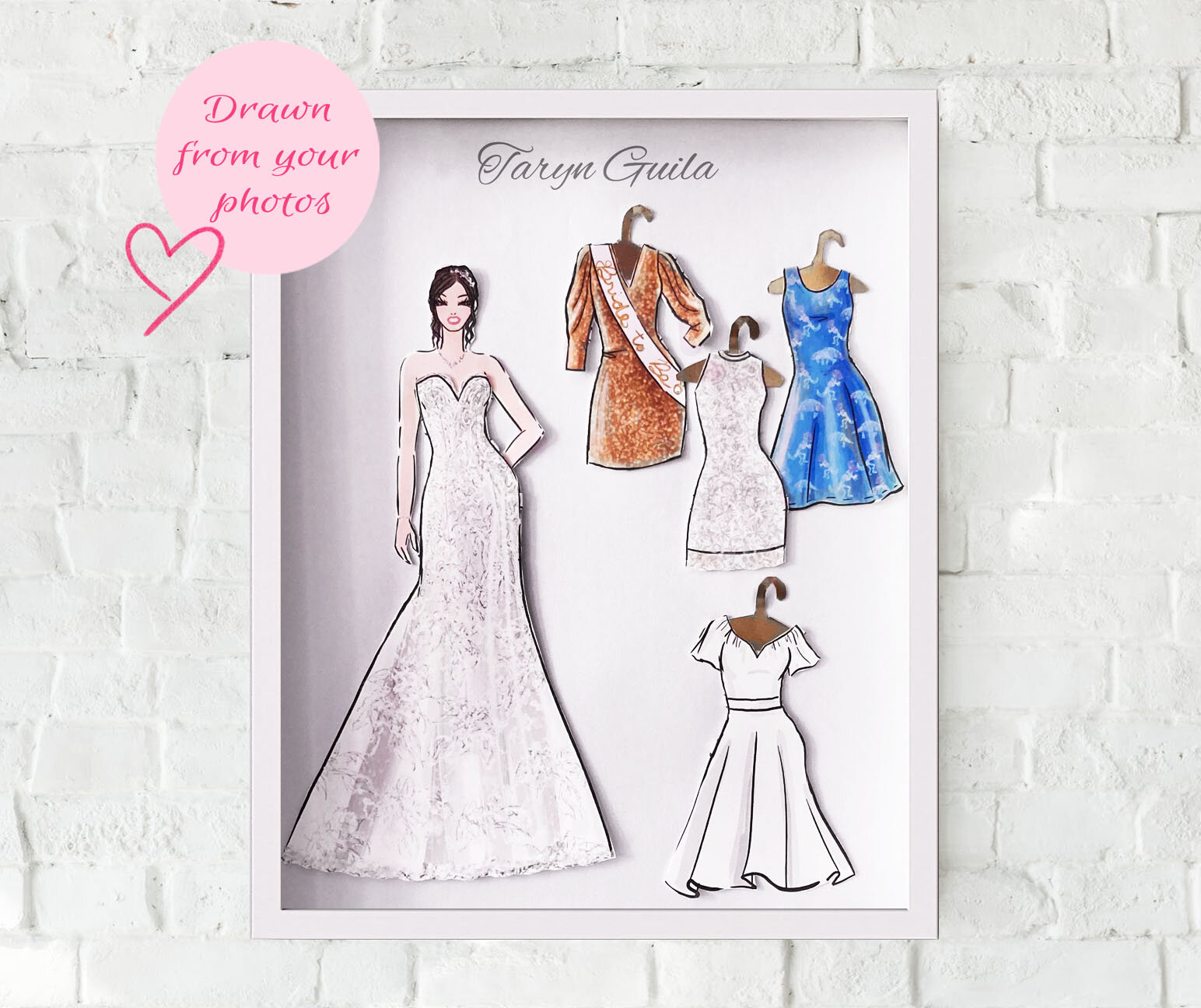 Bridal gown, Illustration, wedding gift, bridal shower Gift Certificate for custom bridal gown illustration