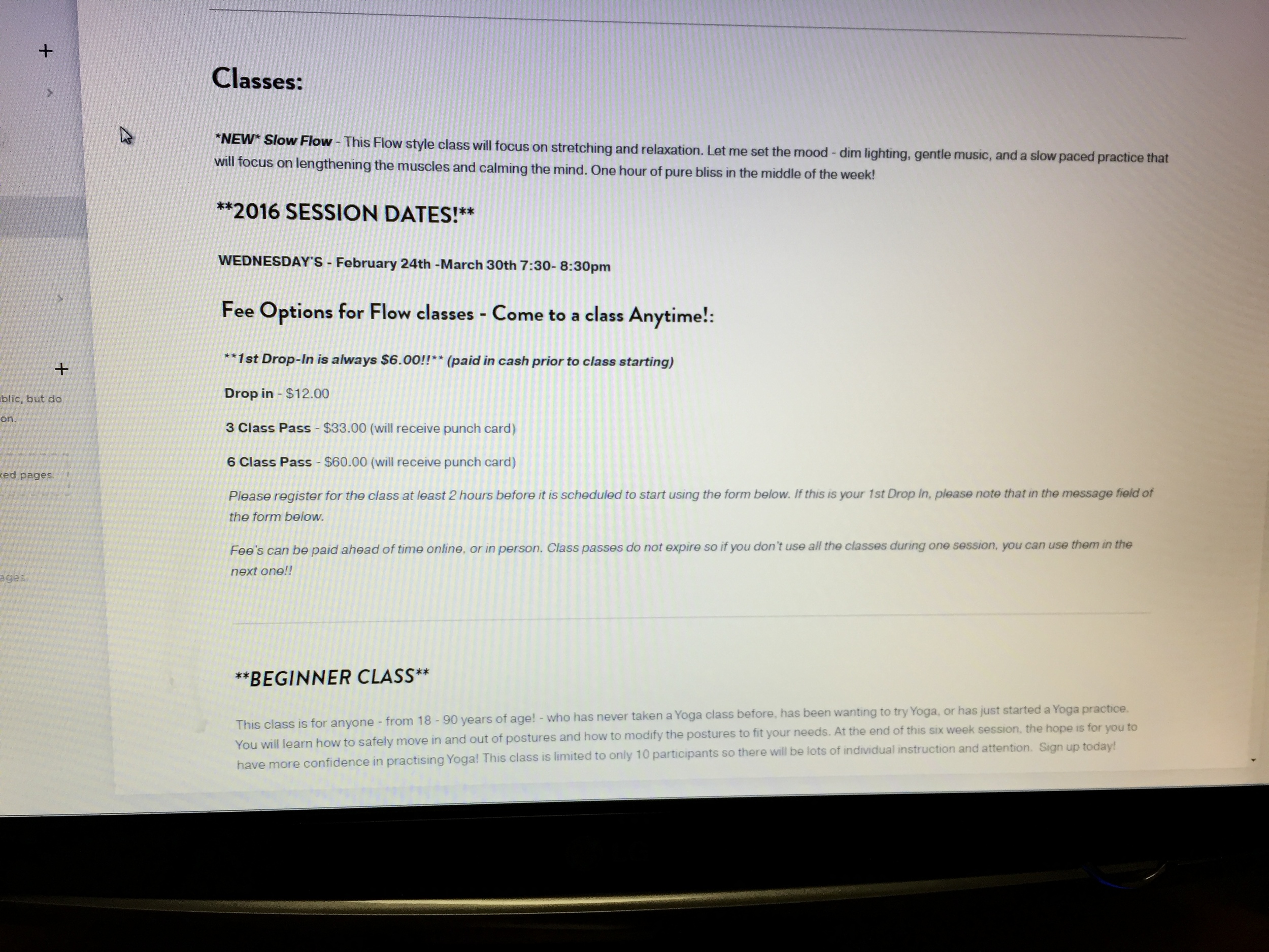 Writing class descriptions for the website