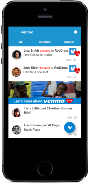 Venmo Give Newsfeed Wireframe