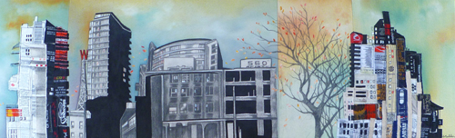 560 Beatty / 11" x 35" / Sewn & Mixed Media on Canvas / SOLD Vancouver Timeraiser 2012