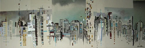 Cityscape 8 / 12.5" x 36.5" / Sewn & Mixed Media on Canvas / SOLD Edmonton Timeraiser 2011