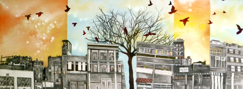 Community Rising / 13" x 35" / Sewn & Mixed Media on Canvas / $1,500- SOLD