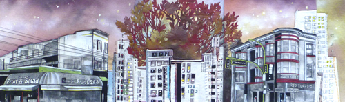 Norman's / 10.5" x 33.5" / Sewn & Mixed Media on Canvas / SOLD