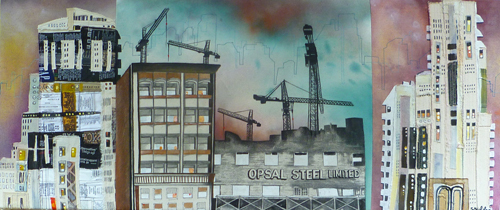 Opsal Steel / 14.5" x 34" / Sewn & Mixed Media on Canvas / SOLD